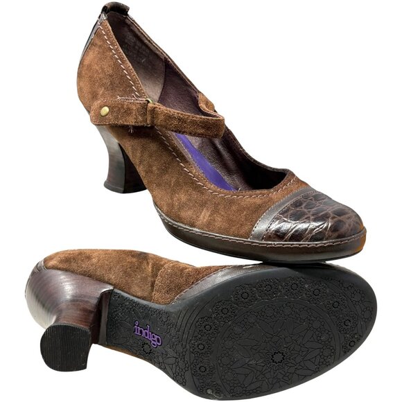 INDIGO by Clarks Brown Suede Mary Jane Spool Heel Pumps - Picture 9 of 11